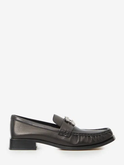 Roger Vivier Viv Moc Strass Leather Loafers In Black