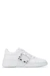 Roger Vivier Viv Skate Crystal-embellished Rubber-trimmed Leather Sneakers In White