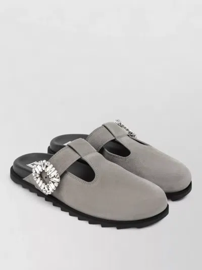 Roger Vivier Mules Flat Sole Open Back Decorative Buckle In Gray