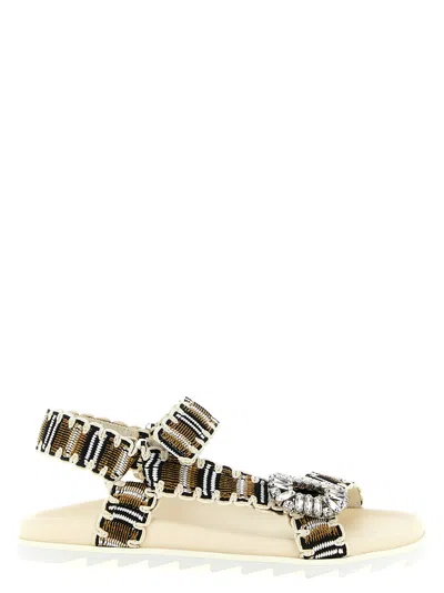 Roger Vivier Multicolored Woven Flat Sandals With Crystal Embellishment
