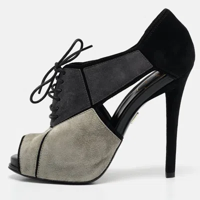 Roger Vivier Multicolor Suede Cutout Lace Up Booties