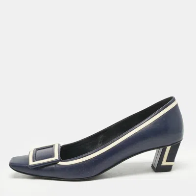 Pre-owned Roger Vivier Navy Blue Leather Buckle Detail Pumps Size 37.5