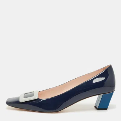 Pre-owned Roger Vivier Navy Blue Patent Leather Trompette Pumps Size 41
