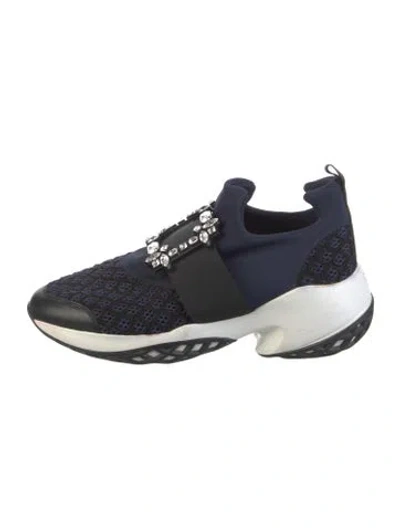 Pre-owned Roger Vivier Neoprene Crystal Embellishments Sneakers In Blue