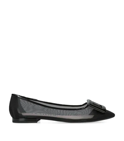 Roger Vivier Gommettine Buckled Mesh Ballet Flats In Black