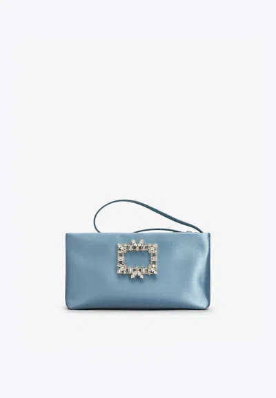 Roger Vivier Nightlily Broche Satin Shoulder Bag In Blue