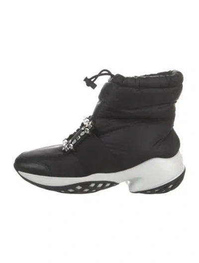 Pre-owned Roger Vivier Nylon Crystal Embellishments Lace-up Boots In Black