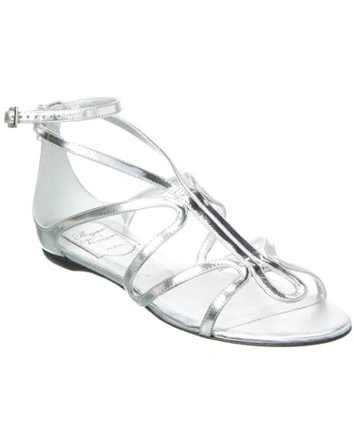 Roger Vivier Ondulation Leather Sandal In Silver