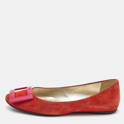 Roger Vivier Orange Suede Vivier Ballet Flats In Red