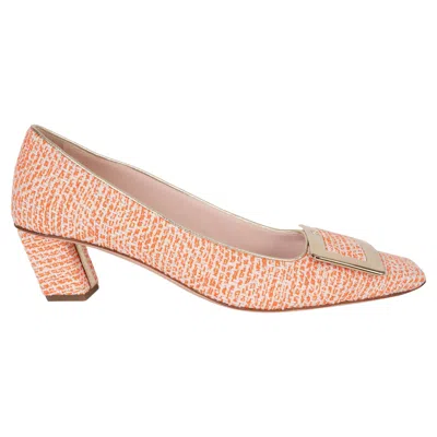 Pre-owned Roger Vivier Orange Tweed Belle Vivier 45 Buckle Pumps Shoes 38.5