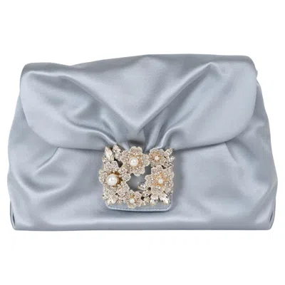Pre-owned Roger Vivier Pale Blue Satin Efflorescence Clutch Bag