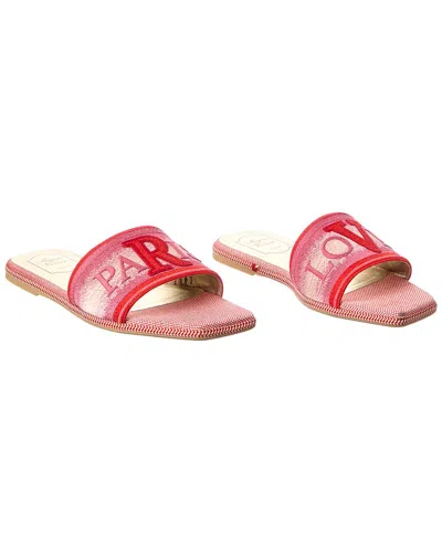 Pre-owned Roger Vivier Paris Love Canvas Slide (authentic Pre-loved) In Red
