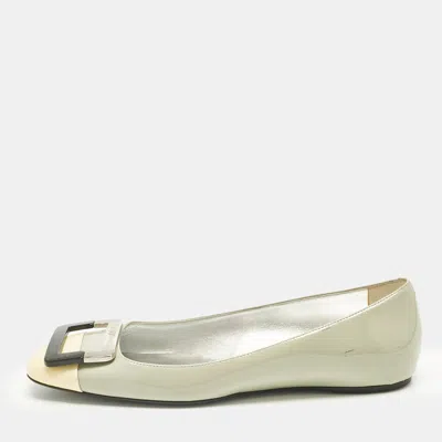 Roger Vivier Pastel Green/yellow Patent Leather Square Cap Toe Ballet Flats