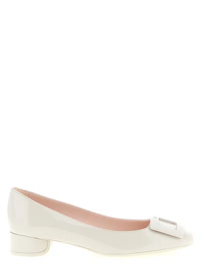 Roger Vivier Patent Calfskin Mid Heel Pump In White