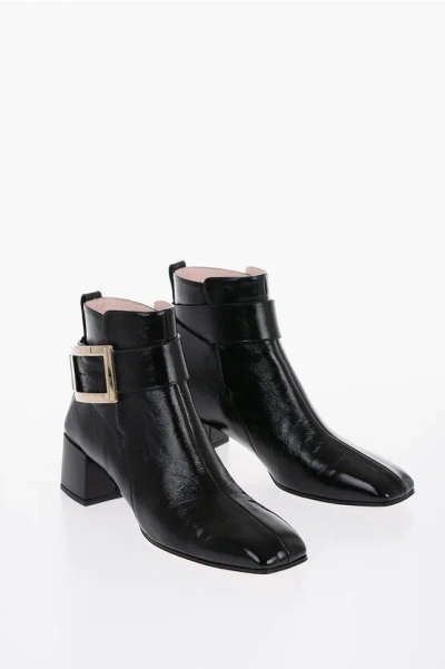 Roger Vivier Patent Leather Ankle Boots With Squared Toe In Black