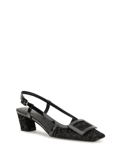 Roger Vivier Patent Leather Buckle Slingback Heel In Black
