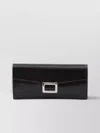 Roger Vivier Patent Leather Chain Wallet With Back Pocket In Silver