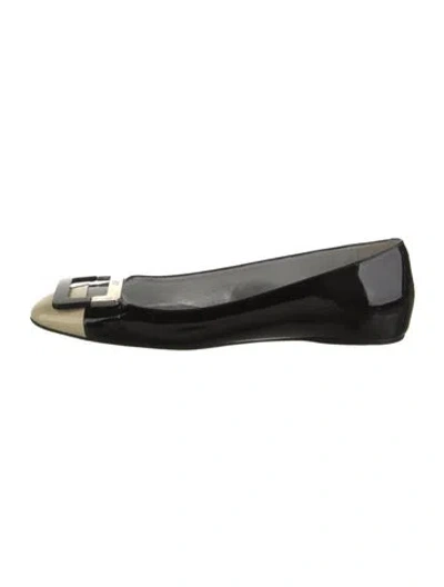 Pre-owned Roger Vivier Patent Leather Colorblock Pattern Ballet Flats In Black