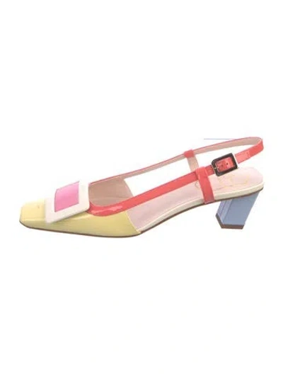 Pre-owned Roger Vivier Patent Leather Colorblock Pattern Slingback Pumps In Neutral
