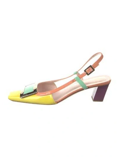 Pre-owned Roger Vivier Patent Leather Colorblock Pattern Slingback Pumps In Neutral
