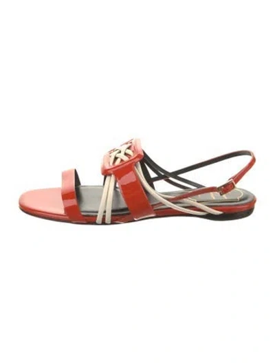 Pre-owned Roger Vivier Patent Leather Colorblock Pattern Slingback Sandals In Orange