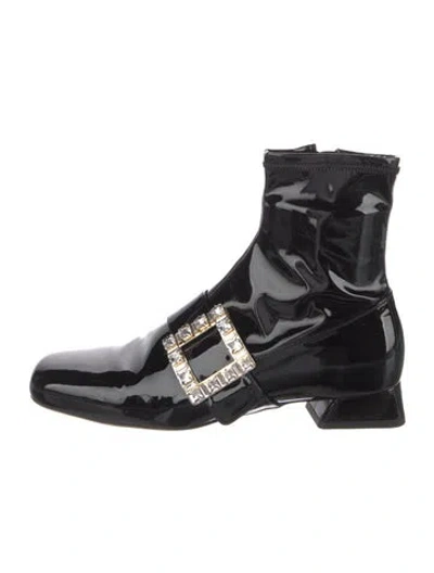 Pre-owned Roger Vivier Patent Leather Combat Boots In Black
