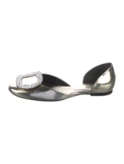 Pre-owned Roger Vivier Patent Leather Crystal Embellishments D'orsay Flats In Silver