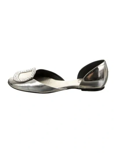 Pre-owned Roger Vivier Patent Leather Crystal Embellishments Flats In Silver