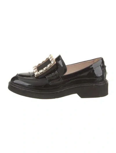 Pre-owned Roger Vivier Patent Leather Crystal Embellishments Loafers In Black