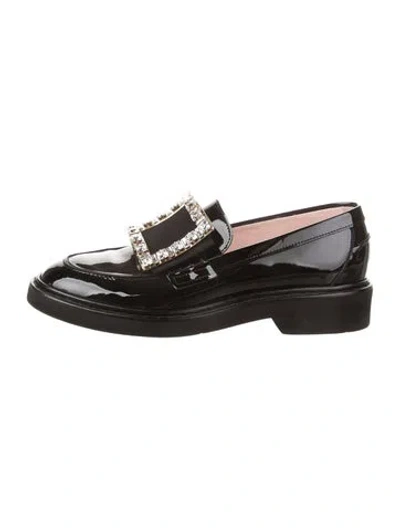 Pre-owned Roger Vivier Patent Leather Crystal Embellishments Loafers In Black