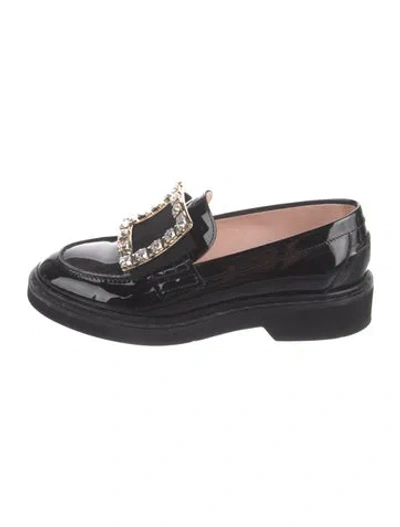 Pre-owned Roger Vivier Patent Leather Crystal Embellishments Loafers In Black