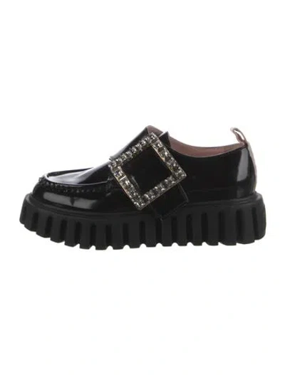 Pre-owned Roger Vivier Patent Leather Crystal Embellishments Loafers In Black