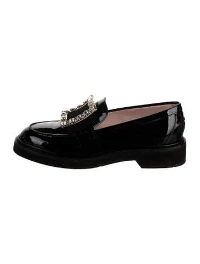 Pre-owned Roger Vivier Patent Leather Crystal Embellishments Loafers In Black