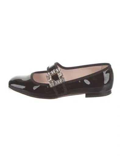 Pre-owned Roger Vivier Patent Leather Crystal Embellishments Mary Jane Flats In Black