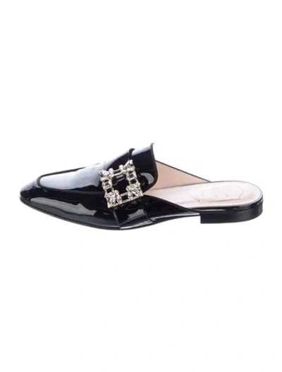 Pre-owned Roger Vivier Patent Leather Crystal Embellishments Mules In Black