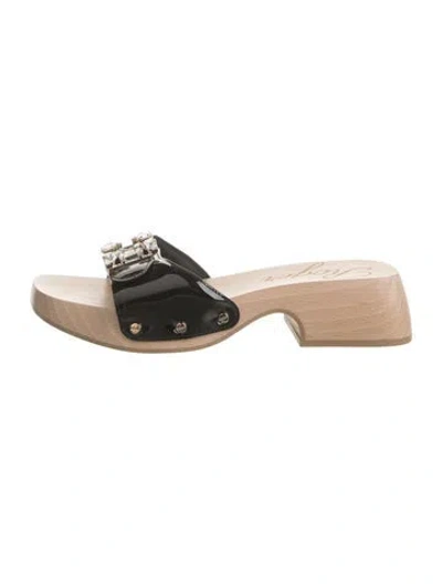 Pre-owned Roger Vivier Patent Leather Crystal Embellishments Slides In Black
