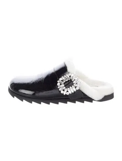 Pre-owned Roger Vivier Patent Leather Crystal Embellishments Slides In Black/blue