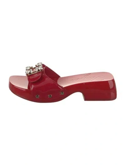 Pre-owned Roger Vivier Patent Leather Crystal Embellishments Slides In Red