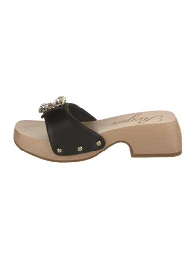 Pre-owned Roger Vivier Patent Leather Crystal Embellishments Slides W/ Tags In Black