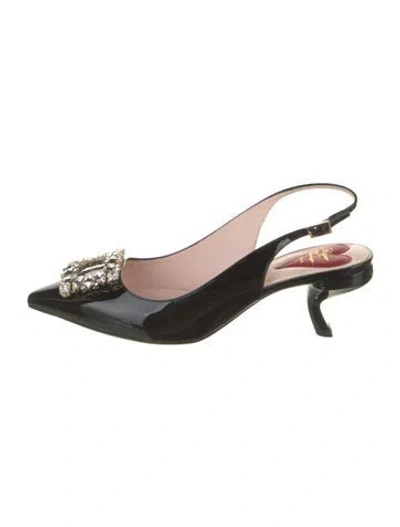 Pre-owned Roger Vivier Patent Leather Crystal Embellishments Slingback Pumps In Black