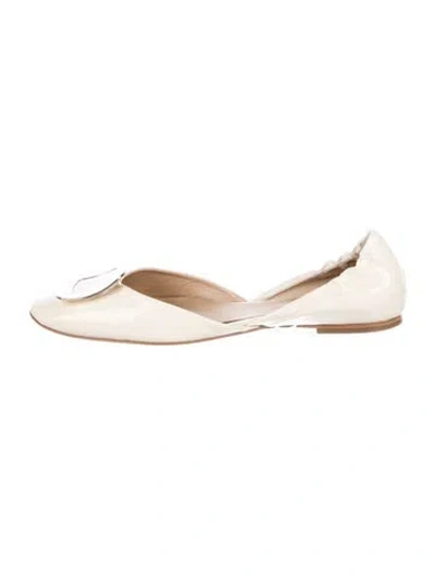 Pre-owned Roger Vivier Patent Leather Cutout Accent D'orsay Flats In Neutral