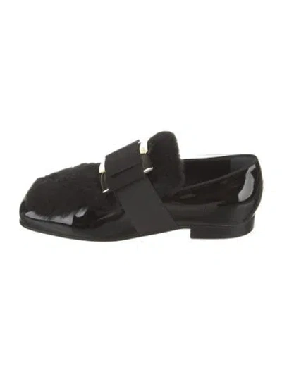 Pre-owned Roger Vivier Patent Leather Fur Trim Loafers W/ Tags In Black