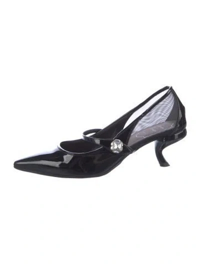Pre-owned Roger Vivier Patent Leather Mesh Accents Slingback Pumps In Black