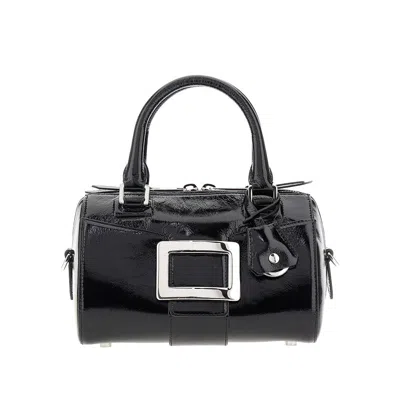Roger Vivier Patent Leather Mini Belle Vivier Bowling Bag In Black