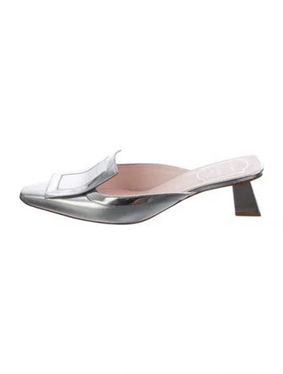 Pre-owned Roger Vivier Patent Leather Mules In Silver