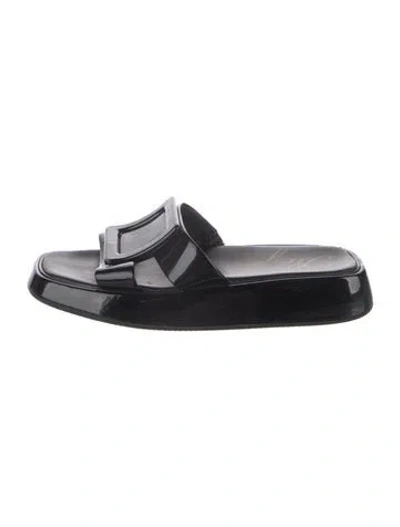 Pre-owned Roger Vivier Patent Leather Slides In Black