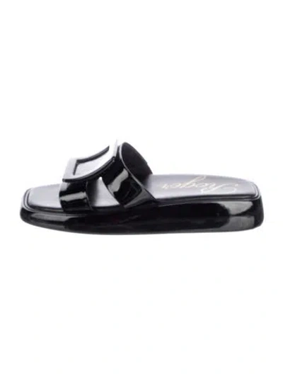 Pre-owned Roger Vivier Patent Leather Slides In Black