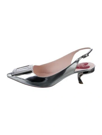 Pre-owned Roger Vivier Patent Leather Slingback Pumps In Silver