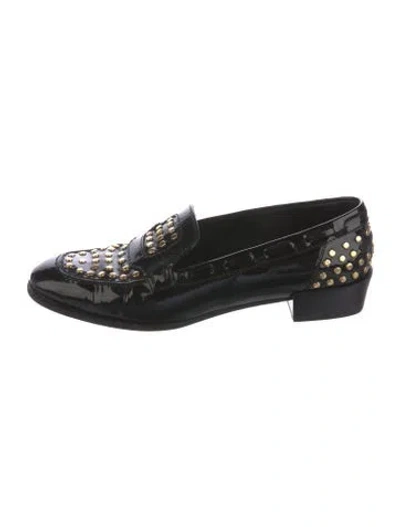 Pre-owned Roger Vivier Patent Leather Studded Accents Loafers In Black