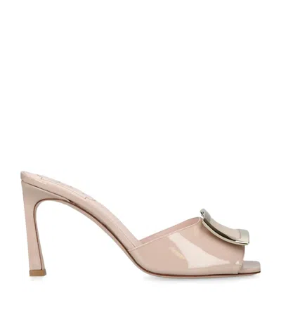 Roger Vivier Patent Leather Trompette Heeled Mules 85 In Nude